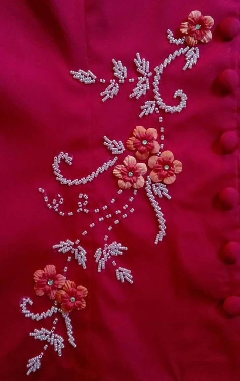 Tambour Beading, Ribbon Embroidery Tutorial, Embroidery Lessons, Hand Beaded Embroidery, Diy Bead Embroidery, Bead Embroidery Tutorial, Hand Embroidery Tutorial, Bead Embroidery Patterns, Embroidery Works