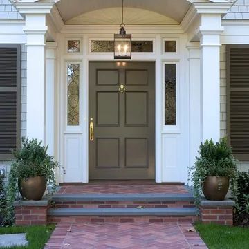 75 Traditional Entryway Ideas You'll Love - April, 2023 | Houzz Front Door Portico, Traditional Entryway Ideas, Front Balcony Design, Door Portico, Different Types Of Plants, Traditional Entryway, Portico Design, Colonial House Exteriors, Front Yard Decor