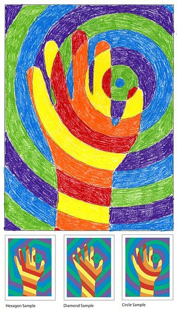 warm hand colors, cool background colors. They trace their hands onto circle background and then color. Great illustration for our being the hands and feet of God while teaching about color theory. Warm Vs Cool Colors, Art 2nd Grade, Hand Kunst, Classe D'art, 2nd Grade Art, Warm And Cool Colors, Cool Art Projects, Homeschool Art, Fall Activities