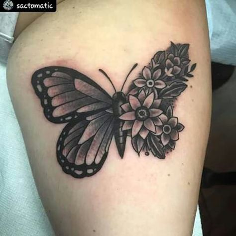 Black And White Floral Butterfly Tattoo, Schuylkill County, Outer Forearm Tattoo, Inner Forearm, Forearm Tattoos, Butterfly Tattoo, Black And Grey Tattoos, Gardening For Beginners, Flower Tattoo