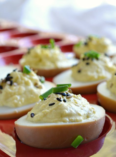 Soy Sauce Deviled Eggs, Deviled Eggs Recipes, Tapas Night, Soy Sauce Eggs, Stuffed Eggs, Deviled Egg Recipe, Recipes With Soy Sauce, Eggs Dinner, Eggs Recipes