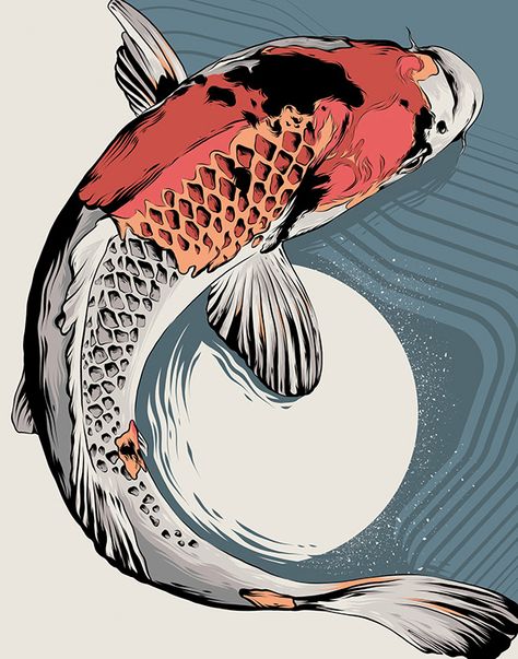 Digital Art Projects, Koi Painting, Ikan Koi, Fish Artwork, Koi Art, Afrique Art, Carpe Koi, Fish Illustration, Graphic Poster Art