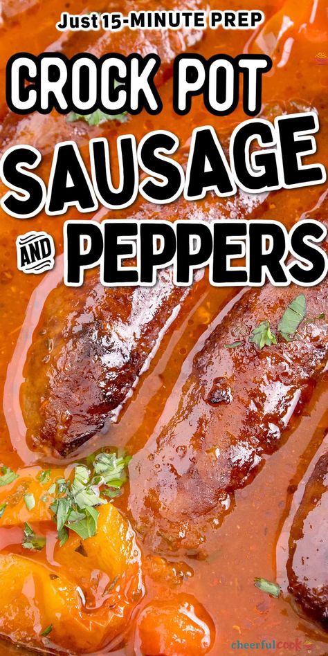 Crockpot Italian Sausage Recipes, Sausage Peppers And Onions Crockpot, Crock Pot Sausage And Peppers, Slow Cooker Sausage And Peppers, Sausage And Peppers Crockpot, Sausage Crockpot Recipes, Crock Pot Sausage, Sausage And Peppers Recipe, Crockpot Sausage