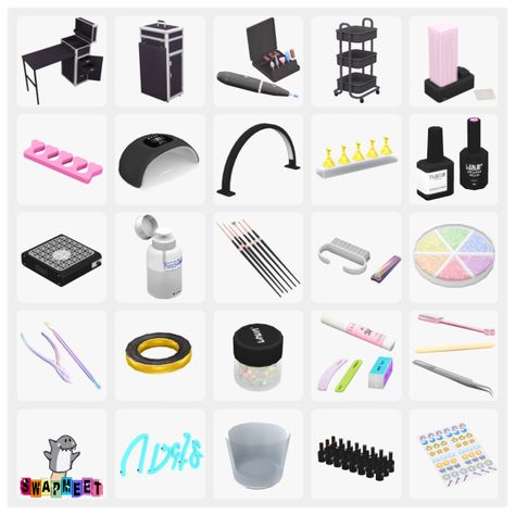 The Nail Art set is FREE for everyone, today!! Sims 4 Nail Salon, The Sims 4 Nails, Cc Nails, Sims 4 Nails, Nail Polish Shelf, Nail Salon Furniture, Play Sims 4, Nail Art Set, Sims 4 Cc Furniture