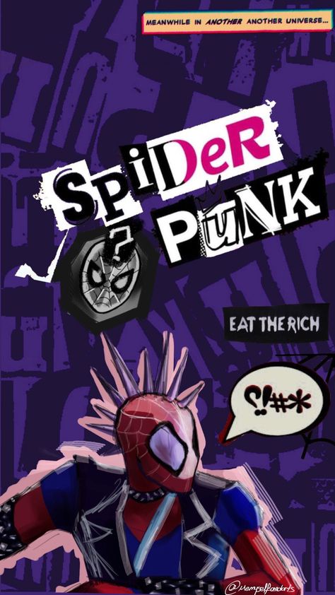 Spider Punk Poster, Spiderpunk Pfp, Spiderpunk Wallpaper, Spider Punk Wallpaper, Spiderman Lockscreen, Spiderverse Wallpaper, Spiderman Comic Art, Hobie Brown, Punk Wallpaper