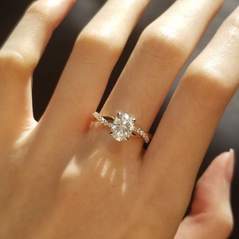 1-50-ct-oval-shaped-moissanite-twisted-pave-setting-engagement-ring Pave Setting Engagement Ring, Setting Engagement Ring, Pretty Engagement Rings, Engagement Rings Sale, Cute Engagement Rings, Future Engagement Rings, Oval Moissanite, Dream Engagement Rings, Engagement Ring Cuts