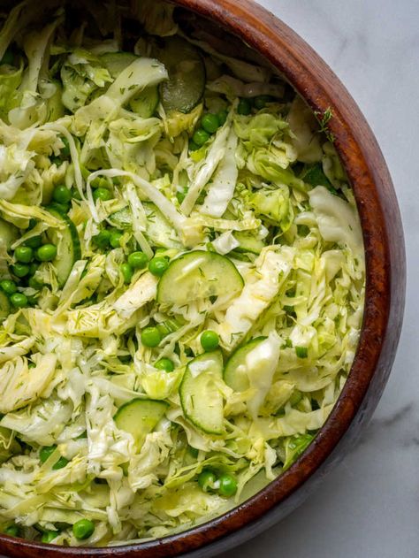 Cabbage Cucumber and Pea Salad | 12 Tomatoes Cabbage Crunch Salad, Cabbage Cucumber Salad, Salad Cabbage, Best Potato Salad Recipe, Crunch Salad, Veggie Casserole, Cabbage Soup Diet, Pea Salad, 12 Tomatoes