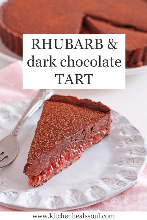 This chocolate rhubarb tart combines roasted rhubarb and dark chocolate ganache on a chocolate cookie crust Blueberry Rhubarb Crisp, Cream Patisserie, Chocolate Desserts Fancy, Best Rhubarb Recipes, Chocolate Cookie Crust, Strawberry Rhubarb Crumble, Rhubarb Tart, Roasted Rhubarb, Rhubarb Desserts