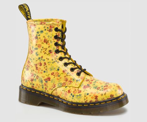 1460 WOMENS Tall Black Combat Boots, Dr Martens Floral Boots, Dr Martens Store, Shiny Boots, Floral Combat Boots, White Leather Boots, Red Leather Boots, Colored Boots, Hippie Boots