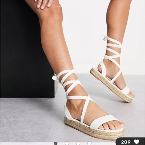 *NWT* ASOS Tie Leg Sandals in White Leopard Espadrilles, Closed Toe Wedges, Leopard Print Hair, Platform Espadrille Sandals, Lace Flats, Ankle Tie Sandals, Lace Up Espadrilles, Asos Shoes, Espadrilles Platform