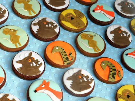 Gruffalo cookies Gruffalo Party, Second Birthday Cakes, Disney Alice, Kids Cake, Birthday Fun, 4th Birthday, 3rd Birthday, Cookie Decorating, 2nd Birthday