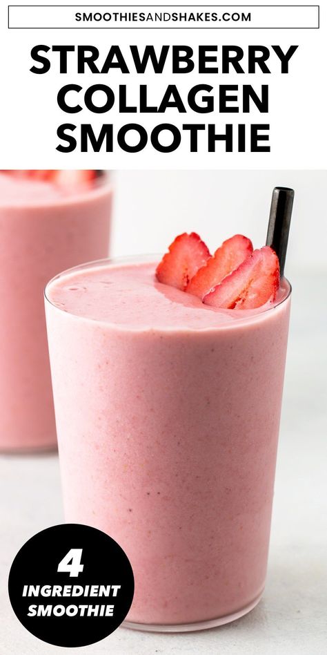 Strawberry Collagen Smoothie, Collagen Boosting Smoothie, Collagen Powder Smoothie, Vital Proteins Collagen Smoothie Recipes, Smoothie With Collagen Powder, Collagen Protein Shakes, Collegan Smoothie, Vital Proteins Collagen Recipes, Strawberry Smoothie Recipe Healthy