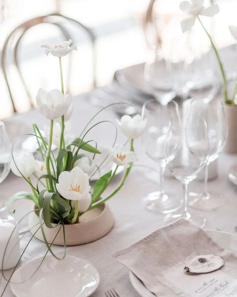 White tulips, curly greens, linen and the stunning beach as background! 🤍 . In love with this outcome! Delicate, fresh, timeless and… | Instagram Carmel Valley Ranch, Wedding Nature, Tulip Wedding, Decor Photography, Reception Details, Carmel Valley, Instagram White, Minimal Wedding, White Tulips