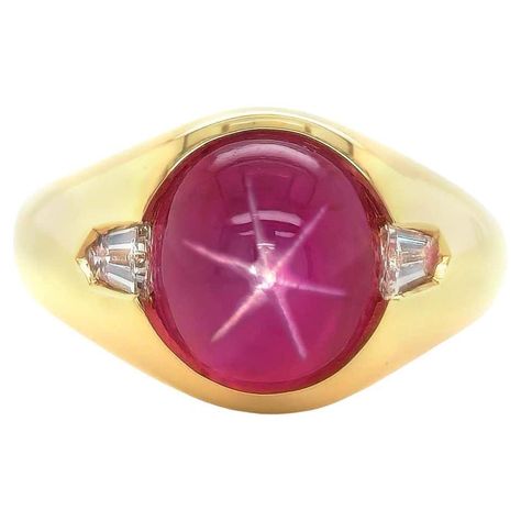 AGL/GRS Certified 9.09 Carat Unheated Burma Star Ruby Diamond 18K YG Men's Ring For Sale at 1stDibs Complementing Colors, Dainty Ruby Ring, Mens Rings For Sale, Detailed Ring, Cabochon Ring, Star Ruby, 18k Yellow Gold Ring, Magnetism, Ruby Diamond