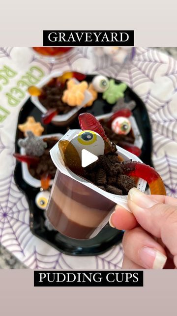 Ryan Armendariz on Instagram: "GRAVEYARD PUDDING CUPS super easy to make! These spooky cups can be made using any kind of creepy candy you like! I used gummy worms, gummy spiders and gumball eyeballs. Topped with crushed Oreos. #halloweensnacks" Gummy Eyeballs, Graveyard Pudding, Halloween Food Treats, Crushed Oreos, Pudding Cups, Gummy Worms, Halloween Snacks, Treat Recipe, Graveyard