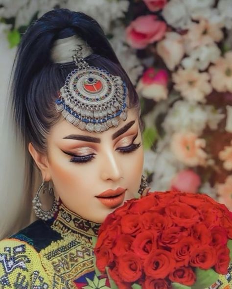 Afghani Makeup, Afghani Jewelry, Afghan Jewellery, Black And Grey Hair, Nail Paint Shades, Classy Glasses, Makeup Steps, Balochi Dress, Afghan Dress