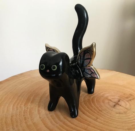 Handmade Ceramic Butterfly Cat Figurine Small Cute Black Cat - Etsy Black Cat Pottery Ceramics, Black Cat Ceramic, Italian Minimalism, Ceramic Butterfly, Butterfly Cat, Cat Ceramic, Cute Black Cat, Cute Black Cats, Black Bat