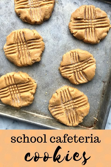 Cafeteria Cookies, Vintage Strawberry Cake, Lunchroom Recipes, School Cafeteria Recipes, Lunch Lady Recipes, Cookie Recipes Peanut Butter, Peanut Butter Cookie Recipe Soft, Cafeteria Recipes, School Lunchroom