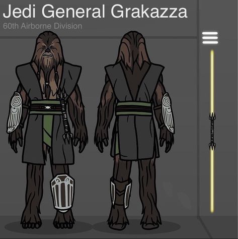 Jedi General Grakazza was a Wookie Jedi who led the 60th and was great freinds with Kriddent and everyone in the 60th. When Order 66 was given, the 60th Division & Phoenix Squad were on Serenna fighting the defences of both Dooku’s Palace & a covert CIS base underground. Wookie Jedi, Jedi General, Jedi Art, Star Wars Species, Order 66, Jedi Sith, Jedi Order, Galactic Republic, Star Wars Rpg