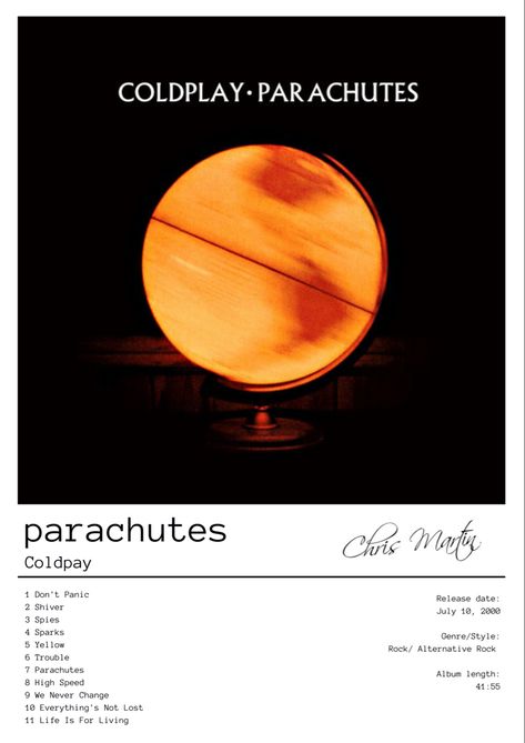 Coldplay Parachutes Poster, Parachutes Album Cover, Parachutes Album, Parachutes Coldplay, Coldplay Parachutes, Coldplay Ghost Stories, Coldplay Cover, Coldplay Albums, Album Posters