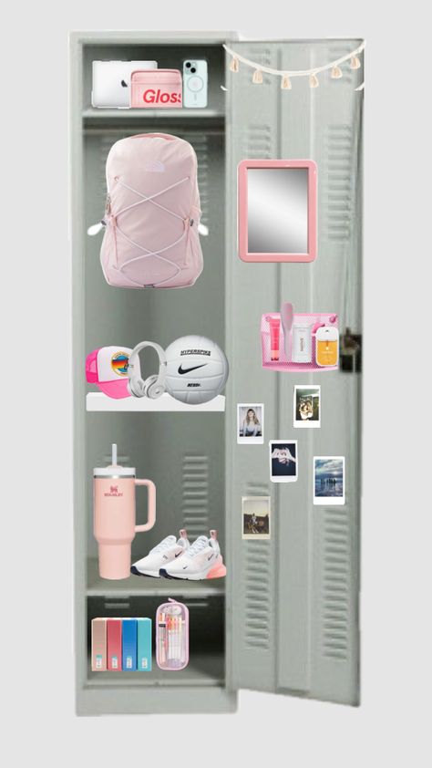 #preppy #locker #northface #school #phone #preppylocker #lockerinspo #vollyball #glossier #touchlandhandsanitizer #wallpaper #homedecor #outfitinspo #beauty #sports #funny Preppy Locker, Cute Locker Ideas, School Locker Organization, School Locker Decorations, Middle School Lockers, Preppy School Bag, Preppy School Supplies, Locker Organization, Locker Decorations