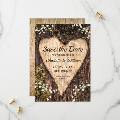 Save The Date Ideas, Dark Wedding Theme, Rustic Wedding Save The Dates, Forest Theme Wedding, Wood Bark, Enchanted Forest Wedding, Rustic Save The Dates, Baby Breath, Mom Wedding