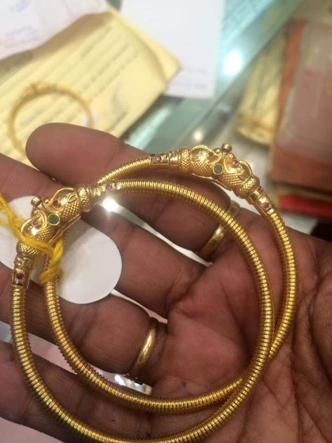 B Bangle Designs Gold, Simple Gold Bangle, Ram Temple, Bangles Collection, Kada Bangles, Gold Kada, Baby Jewellery, Gold Bangles Indian, Gold Pearl Jewelry