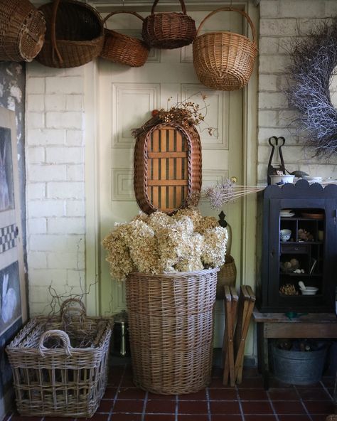 Fall vibes in the mudroom. 🧺 🍂 #lymantrumbullhouse #fall #fallvibes #baskets #collected #vintagestyle #vintage #hydrangeas #cottagestyle #foundforaged Cottage Style, Fall Vibes, Hydrangea, Baskets, Vintage Fashion, Instagram