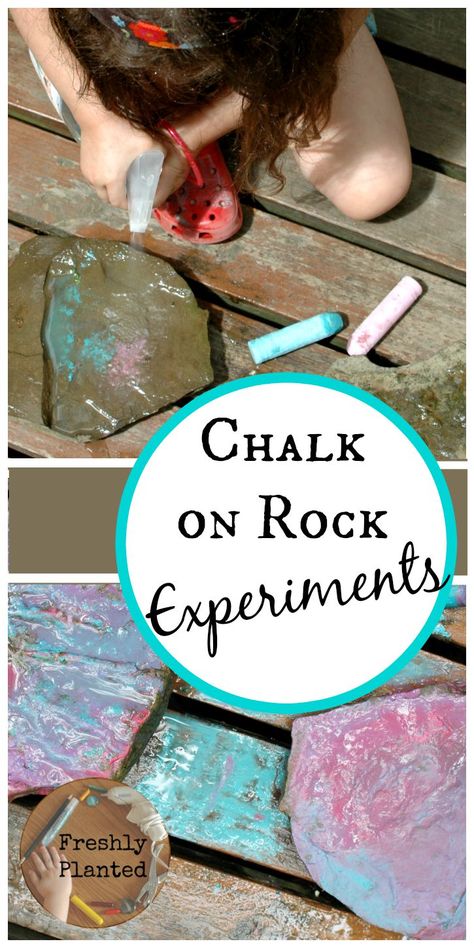 Chalk on Rock Experiments: A fun way to explore art & science together! Rock Exploration Preschool, Challenges For Preschoolers, Geology And Rocks Preschool Activities, Geology Preschool Activities, Geology For Preschoolers, Rock Preschool Activities, Rocks Dirt And Mud Preschool, Nature Science Activities For Kids, Rock Science Experiments For Kids