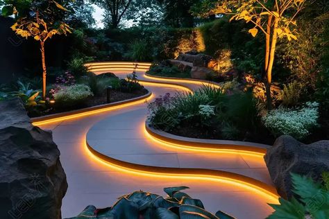 What Happens If LED Strip Lights Get Wet? A Closer Look Landscape Lighting Ideas, Traditional Lamp, Hidden Lighting, Led Landscape Lighting, House Backyard, Creative Landscape, Path Design, Traditional Lamps, Post Lighting