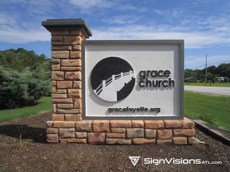 Check out these 8 church signs in Fayetteville GA and Peachtree City GA to help you welcome and engage your congregation! We always offer free quotes! Church Signage, Temple Building, Business Signs Outdoor, Entrance Signage, Church Branding, Monument Signs, Wayfinding Signs, Stone Sign, Modern Church