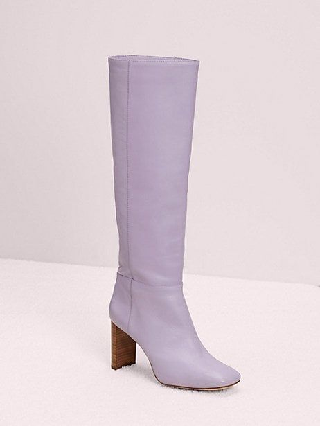 Kate Spade New York Rochelle Boots $498 from KATESPADE.COM Kate Spade Boots, Kate Spade Spring, Spring Campaign, Purple Boots, Boating Outfit, Statement Shoe, Wood Heel, Gorgeous Shoes, Leather Boot