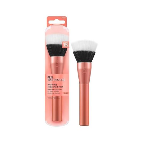 Amazon.com : Real Techniques Extra Big Stippling Brush, Large Makeup Brush For Liquid & Cream Foundation, BB Cream, CC Cream, & Skin Tints, XL Oversized Brush, Cruelty-Free, Synthetic Bristles, 1 Count : Beauty & Personal Care Stippling Brush, Cream Foundation, Real Techniques, Cc Cream, Stippling, Bb Cream, Makeup Brush, Stocking Stuffer, Makeup Brushes