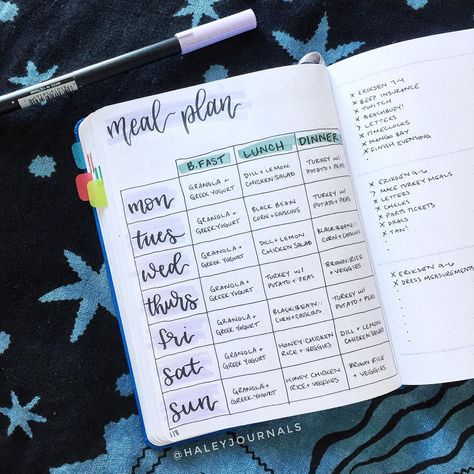 Weekly Meal Plan Aesthetic, Meal Planning Inspiration, Meal Plan Vision Board, Meal Planning Journal Layout, Meal Planning Notebook Ideas, Bujo Meal Planning Weekly Planner, Food Journal Bujo, Meal Plan Journal Layout, Meal Prep Journal Ideas