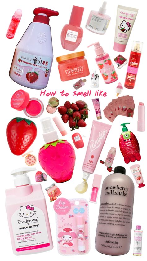 strawberry skincare Strawberry Skincare Products, Strawberry Skincare, Pink Cosmetics, Strawberry Milkshake, Strawberry Milk, Lip Cream, Sugar Scrub, Skincare Products, Body Lotion