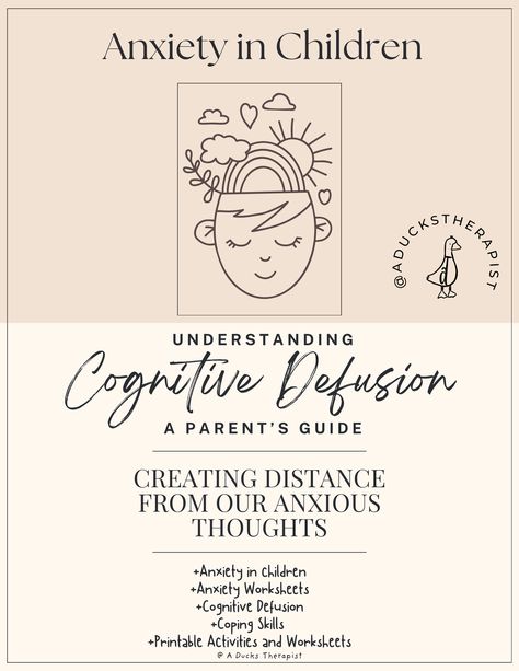 Cognitive Defusion Ebook — A Ducks Therapist Cognitive Defusion, Coping Skills Worksheets, Coping Skill, Student Counseling Tools, High School Counseling, Middle School Counseling, Elementary Counseling, Play Therapy, Therapy Worksheets