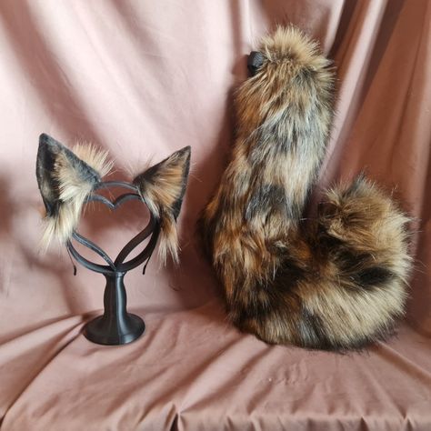 Brindle wolf ears brindle wolf tail by fennecfemme on etsy Therian Ears, Wolf Ears And Tail, Tail And Ears, Puppy Boy, Room Wardrobe, Wolf Tail, Wolf Costume, Rave Fits, Ears And Tail