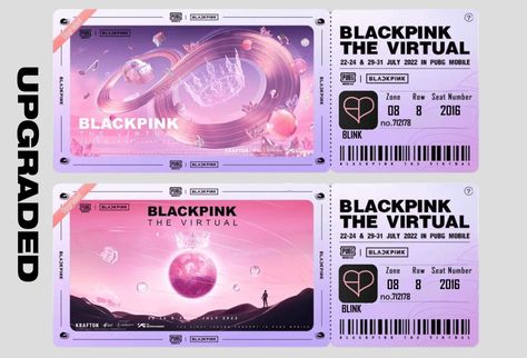 Ticket Design Template, Pink Tickets, Concert Ticket Template, Game Pubg, Blackpink Concert, Concert Ticket, Blink Book, Vip Tickets, Ticket Design