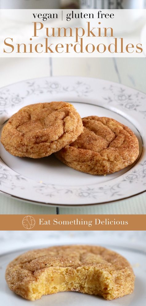 Pumpkin Snickerdoodle Cookies - Eat Something Delicious Gluten Free Snickerdoodle, Gluten Free Snickerdoodle Cookies, Pumpkin Snickerdoodle Cookies, Cookies Snickerdoodle, Gluten Free Pumpkin Cookies, Snickerdoodle Cookies Easy, Vegan Pumpkin Cookies, Cookies Pumpkin, Pumpkin Snickerdoodles