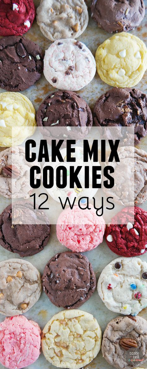 Cake Mix Cookies 12 Ways - So many varieties, you'll want to try them all! 4 ingredients, 20 minutes, and you can have soft, delicious cookies. Weight Watcher Desserts, Low Carb Dessert, Delicious Cookies, Cookies N Cream Cookies, Cake Mix Recipes, Cake Mix Cookies, Easy Cookie Recipes, Yummy Sweets, Easy Cookies