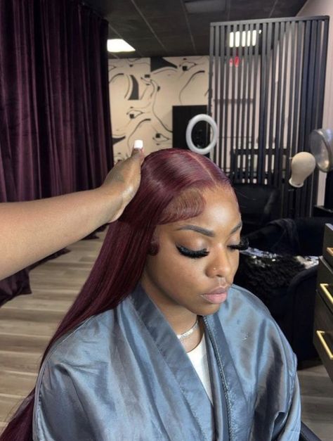 Dark Red Wig, Fringe Wig, Burgundy Wig, Colored Weave, Frontal Wig Hairstyles, Birthday Hairstyles, Dyed Hair Inspiration, Hair Done, Burgundy Hair