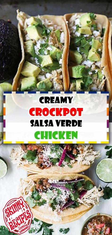 CREAMY CROCKPOT SALSA VERDE CHICKEN Verde Chicken Crockpot, Crockpot Salsa Verde Chicken, Creamy Salsa Verde Chicken, Crockpot Salsa Verde, Chicken Salsa Verde, Salsa Verde Chicken Crockpot, Salsa Verde Chicken Recipe, Crockpot Salsa, Chicken Salsa