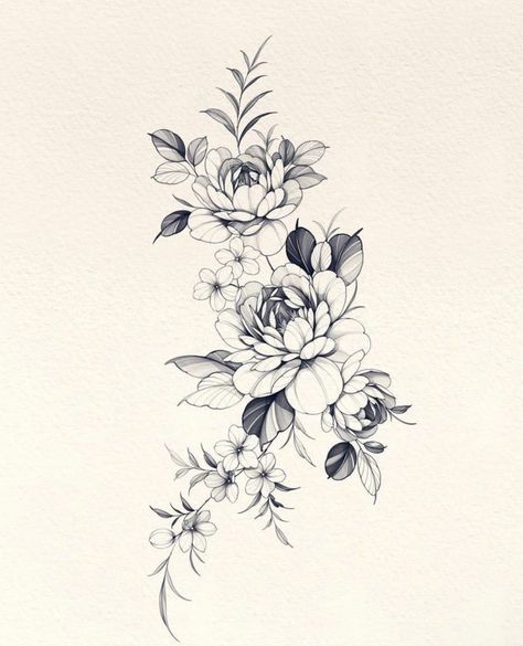 Side Flower Tattoo, Positivity Tattoo, Peony Flower Tattoos, Peony Drawing, Easy Tattoo, Tattoo Session, Rose Flower Tattoos, Flower Tattoo Drawings, Tattoos For Women Flowers