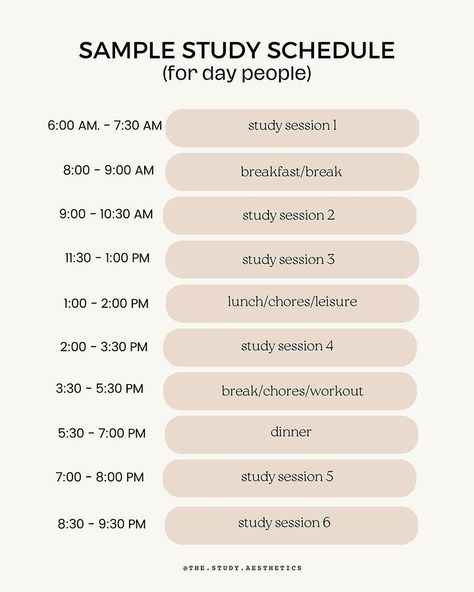 the sample study schedule for students to learn how to use it in their class room Study Scedual Aesthetic, Early Bird Study Routine, Best Schedule For Study, Early Morning Study Schedule, Productive Study Schedule, 10 Hr Study Schedule, 8 Hr Study Schedule, Teas Study Schedule, 8hr Study Schedule