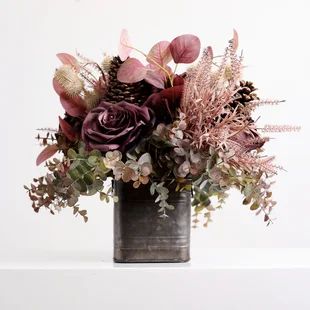 DarbyCreekTrading Magnolia, Crabapple and Eucalyptus Mixed Floral Arrangement in Vase | Wayfair Fall Eucalyptus, Glass Cylinder Vases, Artificial Floral Arrangements, Fall Floral Arrangements, Home Floral Arrangements, White Magnolia, Little Life, A Little Life, Shower Themes