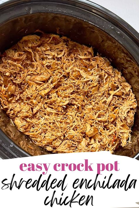 This easy recipe for Slow Cooker Enchilada Chicken makes flavorful shredded chicken for stuffing enchiladas. Chicken breasts are flavored with lots of bold spices so you'll never need to worry about bland enchiladas again. Use it to make crock pot chicken enchiladas, baked enchiladas, Mexican-inspired rice bowls and more! via @Tastyovenlovin Crock Pot Chicken Enchiladas, Flavorful Shredded Chicken, Baked Enchiladas, Enchiladas Crockpot, Shredded Chicken Enchiladas, Crockpot Chicken Enchiladas, Enchiladas Chicken, Shredded Chicken Crockpot, Slow Cooker Enchiladas