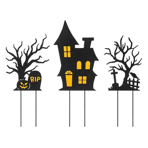 Scary Silhouette, House Silhouette, Art Activities For Toddlers, Spooky Trees, House Yard, Halloween Yard, Outdoor Holiday Decor, Halloween Clipart, Trick Or Treater