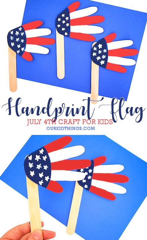 American Flag Crafts For Toddlers, Flag Art Projects For Kids, Flag Day Crafts For Kids, 4th Of July Arts And Crafts For Kids, Flag Day Activities For Kids, Flag Day Crafts, Independence Day Crafts For Kids, Handprint Flag, Easy 4th Of July Crafts