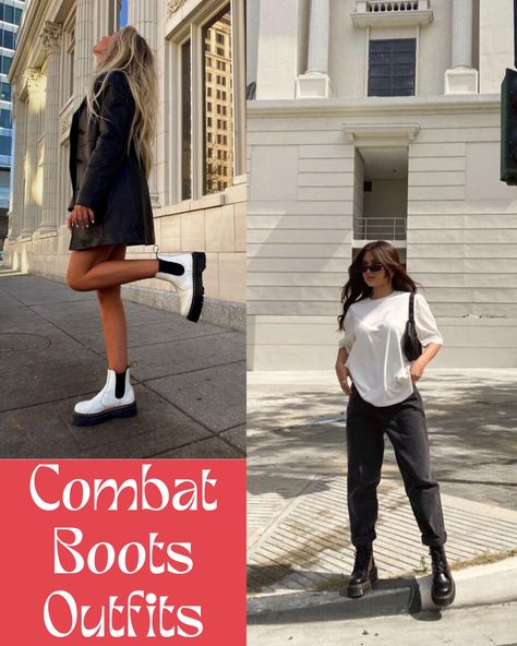 41 Combat Boots Outfit Ideas (New For 2023!) - ljanestyle Joggers And Combat Boots Outfit, Tights And Combat Boots Outfit, How To Style Brown Combat Boots, Skirts And Combat Boots Outfit, How To Style Combat Boots Fall Outfits, Skirt Combat Boots Outfit, Green Combat Boots Outfit, White Combat Boots Outfit Fall, Army Boots Outfit Women