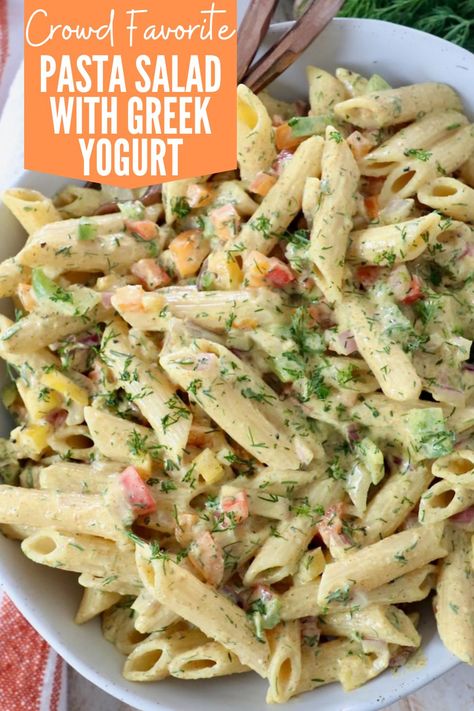 Greek Yogurt Pasta Salad Dressing, Greek Yogurt Chicken Pasta, Easy Cold Pasta Salad Recipes Healthy Greek Yogurt, Greek Yogurt Pasta Recipes, Greek Yogurt Pasta Salad, Pasta Salad With Greek Yogurt, Cold Pasta Salad Recipes Healthy, Kid Friendly Pasta Salad, Pasta With Yogurt